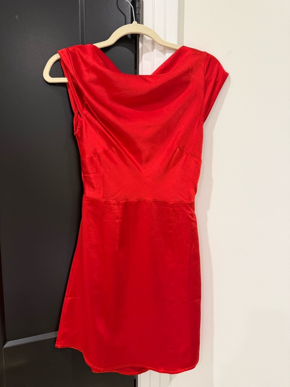 Hello Molly Red Satin Mini Dress with Cowl Neck